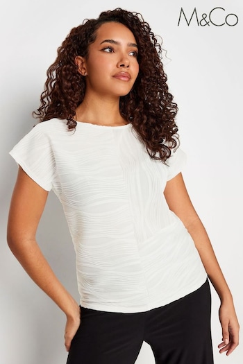 M&Co White Textured Short Sleeve Top (894243) | £29