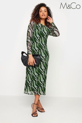 M&Co Green Long Sleeve Mesh Dress (894310) | £39