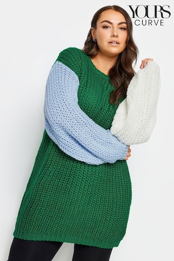 Yours Curve Green Colour Block Knitted Jumper (894351) | £39