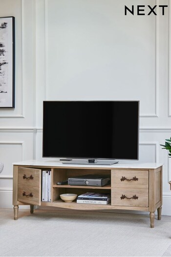 Natural Brigitte Marble And Mango Wood Wide TV Unit (894356) | £575