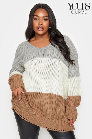 Yours Curve Grey Colour Block Knitted Jumper (894385) | £39