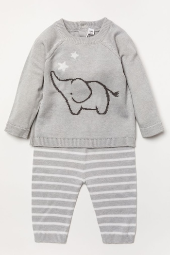 Bonjour Bebe Grey Knitted Cotton Elephant Two-Piece Set (894772) | £24