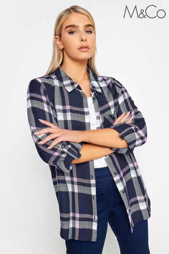 M&Co Blue Check Print Boyfriend Shirt (894798) | £29