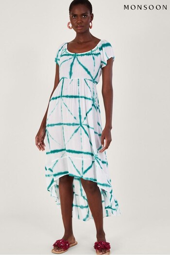 Monsoon Tie Dye Cross Print High Low White Dress in LENZING™ ECOVERO™ (894928) | £70