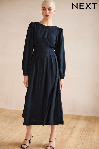 Black Long Sleeve Pintuck Dress (894955) | £42