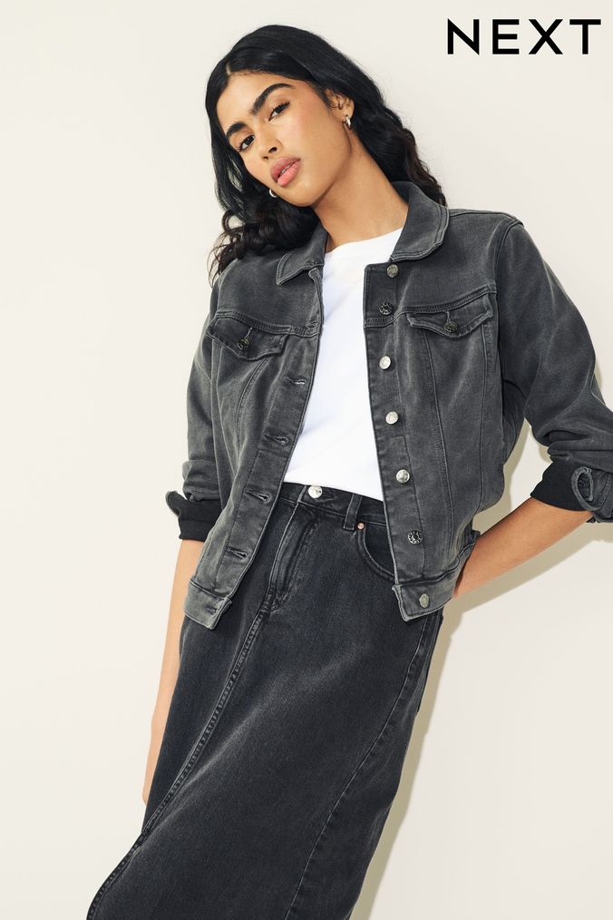 Long black sales denim jacket womens