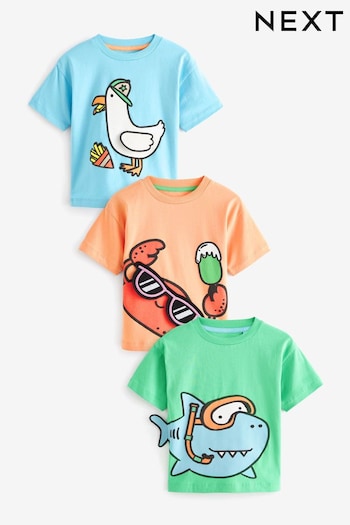 Blue/Green Short Sleeve Character T-Shirts skull-embellished 3 Pack (3mths-7yrs) (895381) | £16 - £20