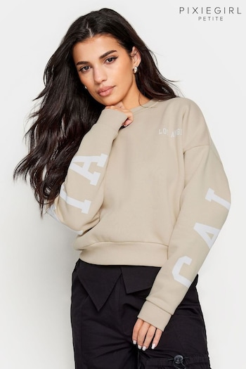 PixieGirl Petite Stone Brown California Slogan Cropped Sweatshirt (896210) | £27