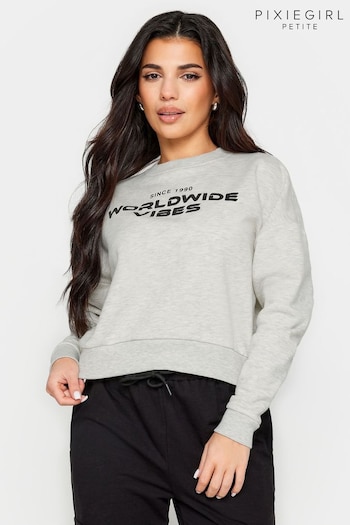 PixieGirl Petite Light Grey California Slogan Cropped Sweatshirt (896262) | £27