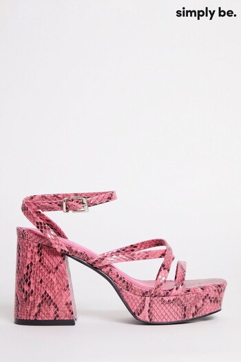 Simply Be Pink Vicky Strappy Platform Heeled Wide Fit Sandals (896333) | £40