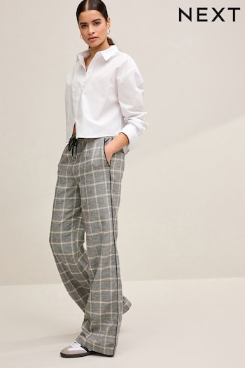 Grey Check Linen Blend Side Stripe Track Trousers (896423) | £38