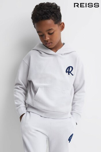 Reiss Ice Blue Cade Senior Relaxed Garment Dyed Logo Hoodie (896482) | £32