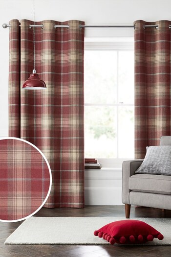 Red Stirling Check Eyelet Lined Curtains (896725) | £80 - £180