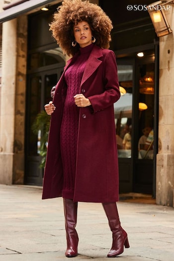Sosandar Red Premium Longline Wool Mix Coat (896904) | £155