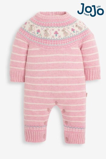 JoJo Maman Bébé Rose Mouse Fair Isle Knitted Baby All-In-One (8969A9) | £20.50