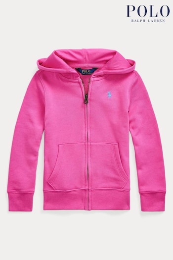 Polo Ralph Lauren Girls Pink Terry Cotton Zip Up Hoodie (897037) | £89