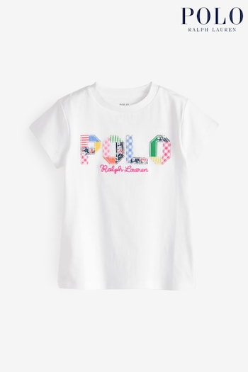 Polo Driver Ralph Lauren Girls Mixed Logo Cotton Jersey White T-Shirt (897137) | £49 - £55