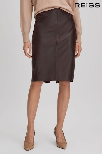 Reiss Berry Raya Leather High Rise Midi Skirt (897223) | £228