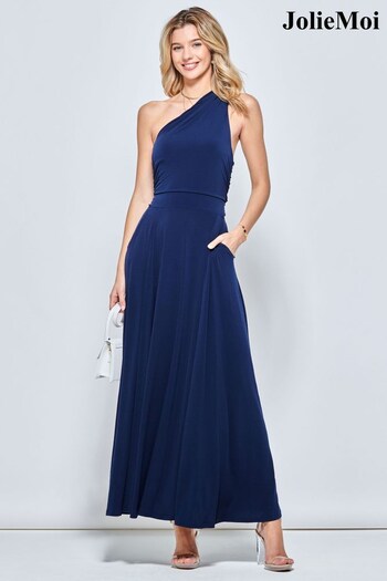 Jolie Moi Blue One Shoulder Jersey Maxi Dress babydoll (897763) | £75