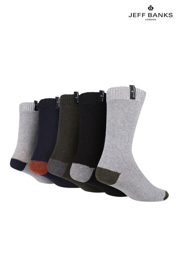 Jeff Banks Multi Contrast Heel & Toe Chunky Boot Socks 5 Pack (898049) | £15