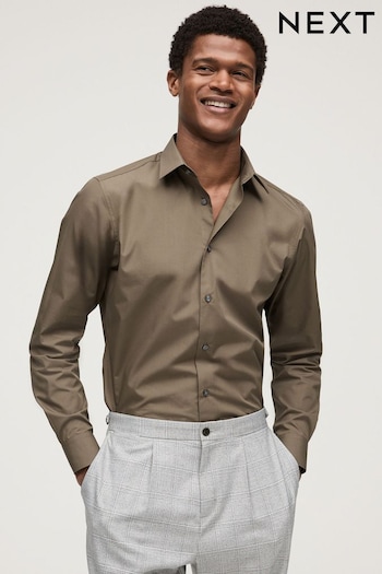 Olive Green Slim Fit Easy Care Single Cuff Shirt (898132) | £20