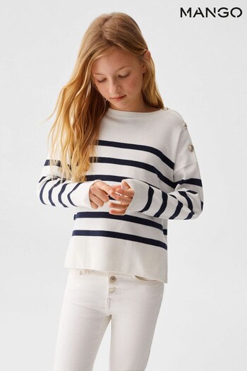 Mango Buttoned Striped White Sweater (898350) | £28