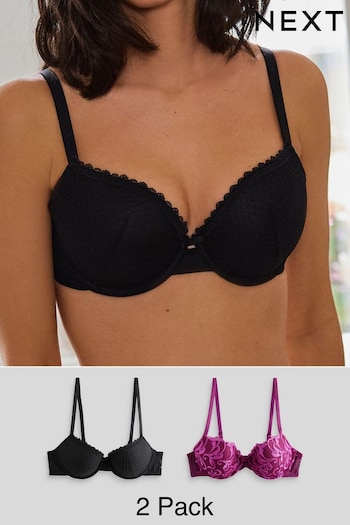 Plum Purple/Black Pad Balcony Embroidered Bras 2 Pack (898499) | £25