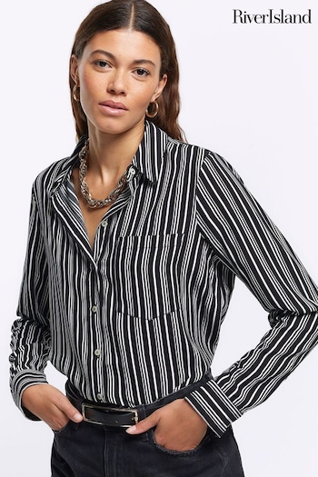 River Island Black Long Sleeved Stripe Shirt (898775) | £25