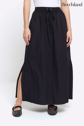River Island Black Petite Poplin Side Split Full Skirt (899065) | £38