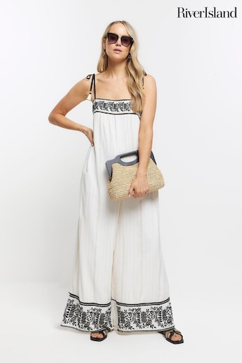 River Island Cream Embroidered Bandeau Jumpsuit (899118) | £55