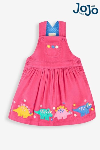 JoJo Maman Bébé Raspberry Dino Applique Cord Pinafore Dress (899131) | £26.50