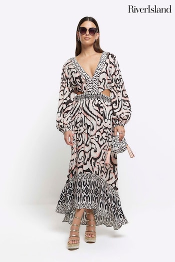River Island Cream Ikat Plunge Maxi Dress (899138) | £55