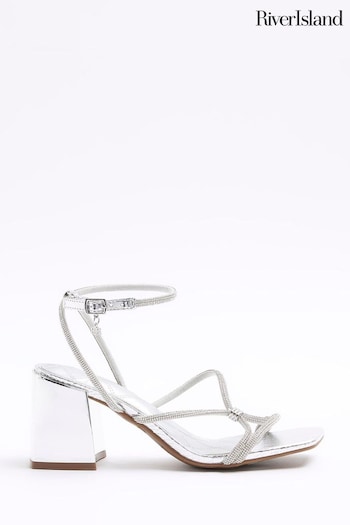 River Island Silver Clipped Tubular Heeled Sandals (899172) | £35
