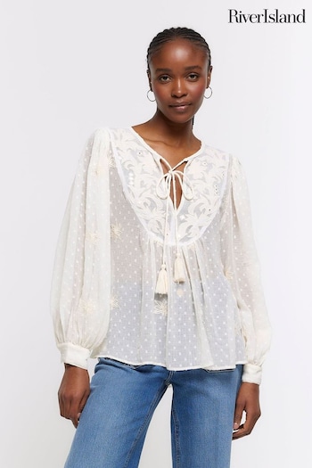 River Island White Embroidered Smock Top (899383) | £45