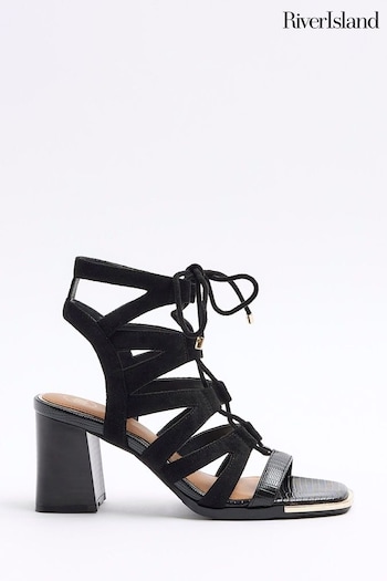River Island Black Lace Up Heeled Sandals (899432) | £45