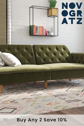 Novogratz Green Tallulah Velvet Memory Foam Futon Sofa (899484) | £610