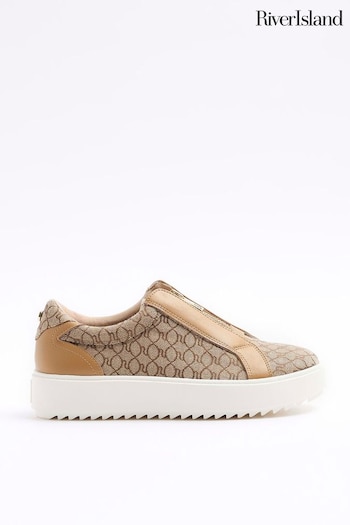 River Island Brown Slip-Ons Plimsole Trainers (899526) | £35