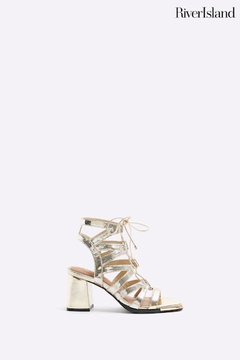 River Island Gold Lace Up Heeled Sandals (899544) | £45