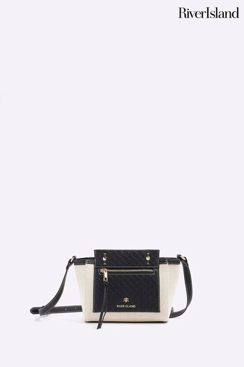 River Island Black Mono Panelled Canvas Crossbody Bag (899621) | £32