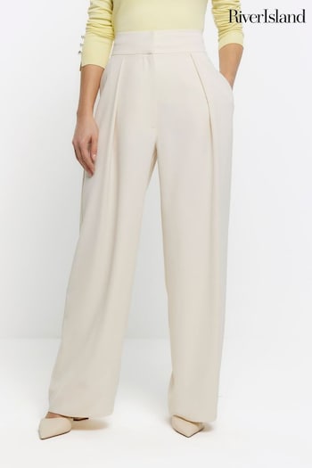 River Island Cream Tailored Wide Leg Pleated Trousers (899941) | £40