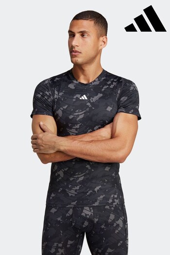 adidas Adizero Black Performance Techfit Allover Print Training T-Shirt (8E6055) | £38