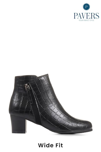 Pavers Wide Fit Heeled Black Ankle Boots (8RT118) | £45
