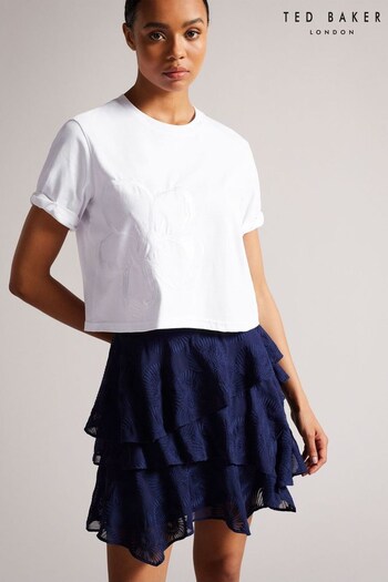 Ted Baker Carmyn White Roll Sleeve T-Shirt With Satin Stitch Magnolia (8Z5681) | £55