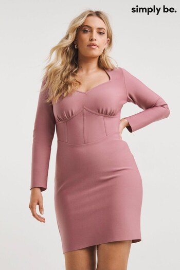 Simply Be Pink Contouring Illusion Corset Bandage Bodycon Dress (900041) | £60