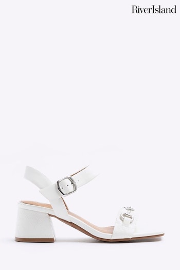 River Island White Snaffle Low Block Heeled Sandals (900071) | £35