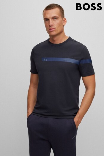 BOSS Blue Stretch Cotton Stripe Logo T-Shirt (900156) | £59