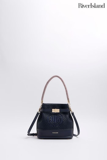 River Island Blue Embroidered Weave Bucket Bag (900184) | £38