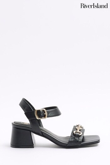 River Island Black Snaffle Low Block Heeled Sapatilha Sandals (900268) | £35