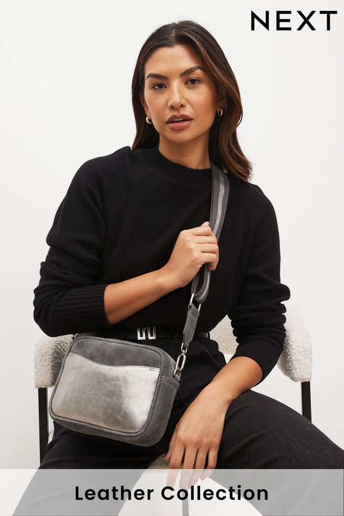 Grey leather clearance crossbody bag uk