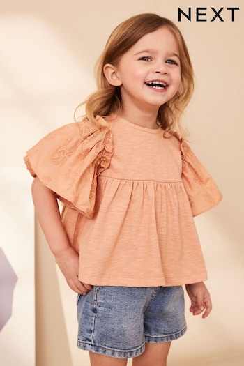 Rust Pink Short Sleeve Embroidered Blouse (3mths-7yrs) (900297) | £10 - £12